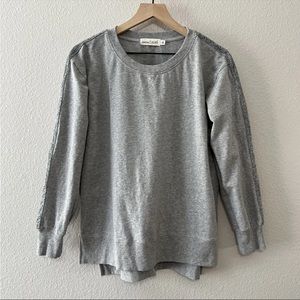 Johnny Was Calme side slit glitter stripe long sleeve top gray sweatshirt Small
